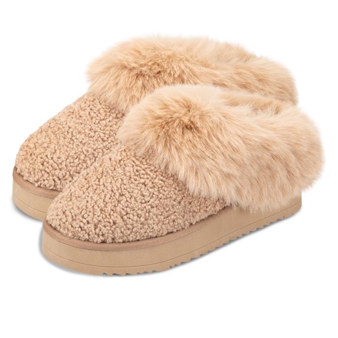 totes® Icons Ladies Borg Platform Mule With Chunky Sole Camel Extra Image 1
